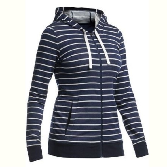 Icebreaker Jackets & Blazers - Icebreaker Allure Merino Wool Full Zip Hooded Jacket Blue Stripe Sz M